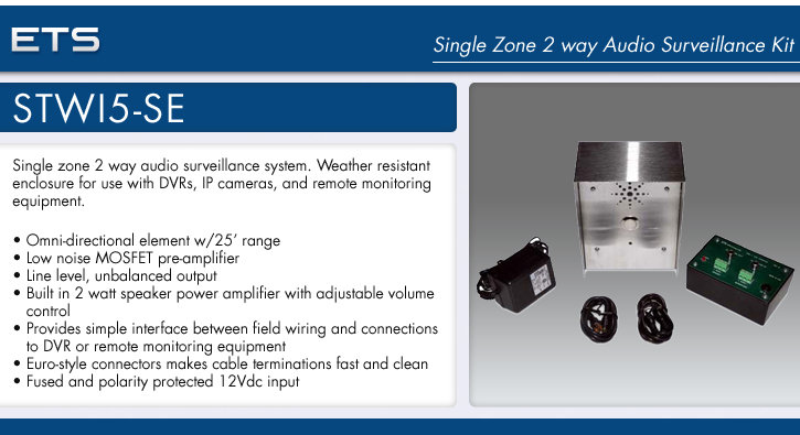 ets stwi5-se single zone 2 way audio surveillance kit
