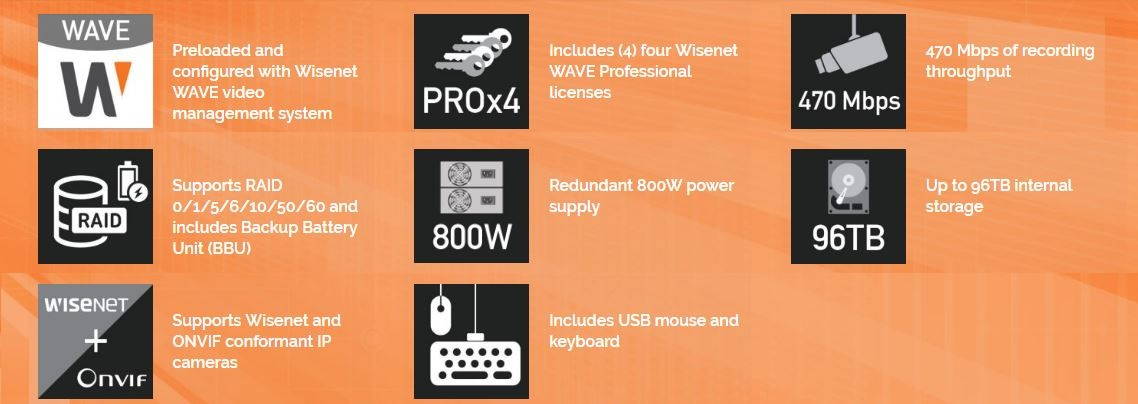 Samsung WRR-5501-20TB Wisenet WAVE Network Video Recorder - 20TB HDD included
