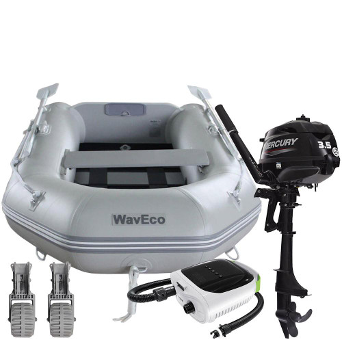  WavEco 2.6 Inflatable Dinghy Package with Mercury 4-Stroke 3.5hp Short Shaft Outboard Engine, Pump & Dolly Wheels 