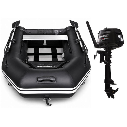 Harrington Marine Harrington Pro Slatted Floor Inflatable Dinghy (Black) with Mercury Short Shaft Outboard Engine  