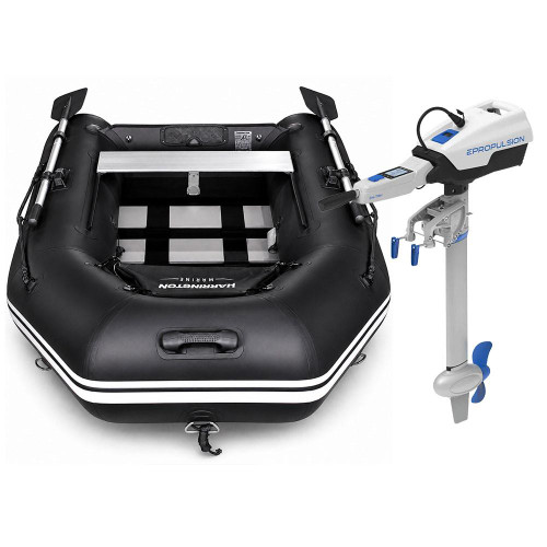 Harrington Marine Harrington Pro Slatted Floor Inflatable Dinghy (Black) with ePropulsion Spirit 1.0 1kW (3hp) Electric Outboard Motor  
