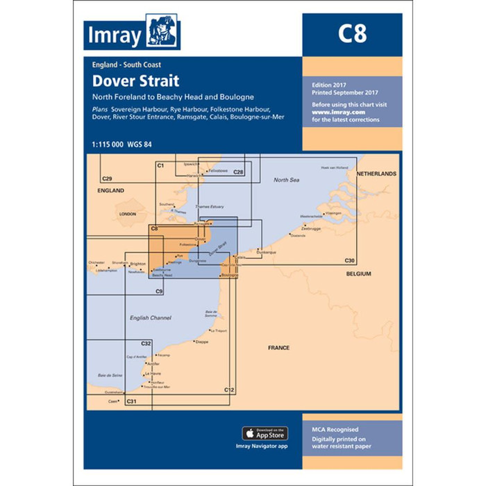  Imray C8 Dover Strait - North Foreland to Beachy Head and Boulogne Charts 