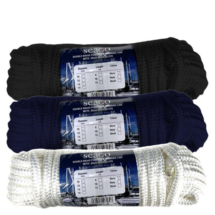 Seago Pre-Spliced 14mm Double Braid Polyester Docklines with 30cm Spliced Eye