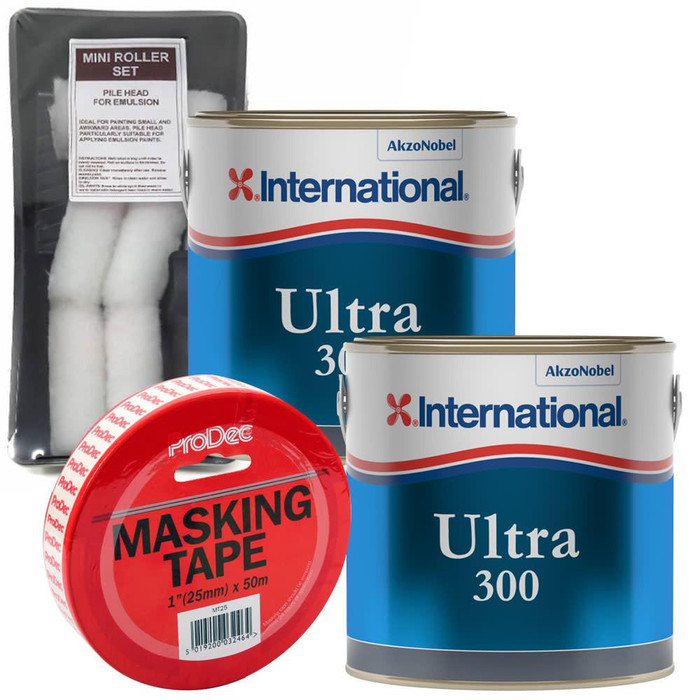  International Ultra 300 Antifoul 2.5L (x2) + FREE Roller Pack & Masking Tape 
