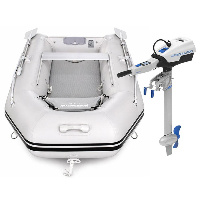 Harrington Marine Harrington Lightweight Pro Air Floor Inflatable Dinghy (Grey) with ePropulsion Spirit 1.0 1kW (3hp) Electric Outboard Motor  