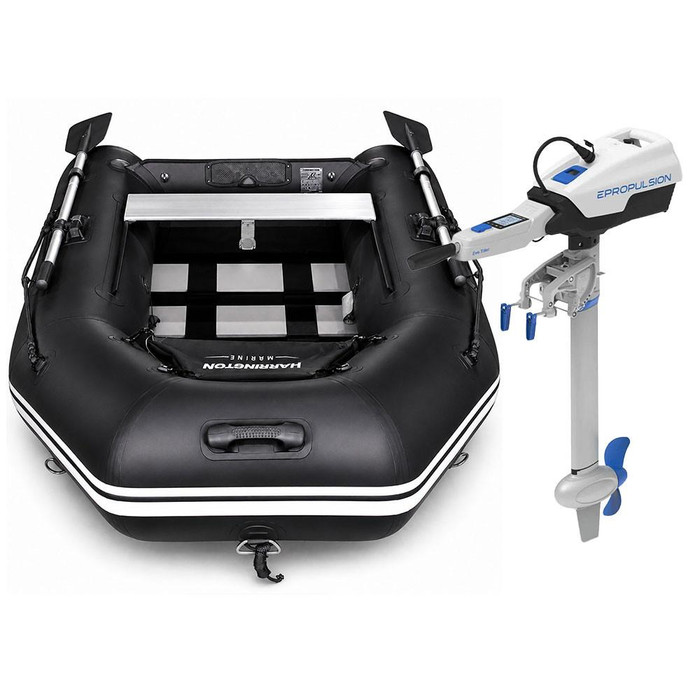 Harrington Marine Harrington Pro Slatted Floor Inflatable Dinghy (Black) with ePropulsion Spirit 1.0 1kW (3hp) Electric Outboard Motor  