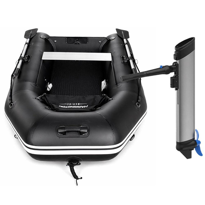 Harrington Marine Harrington Lightweight Pro Air Floor Inflatable Dinghy (Black) with ePropulsion eLite 500W (1.5hp) Electric Outboard Motor  