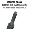 Reduced 1/2 shank allows large drill diameters to fit standard drill chucks, increasing the capacity of portable drills and drill presses