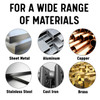 For use on many materials including mild steel, alloy steel, stainless steel, cast iron, aluminum, copper, and brass.