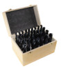 33 Piece HSS Reduce Shank Drill Bit Set, 1/2 - 1 by 1/64ths, Wood Case