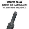Reduced 3/4 shank allows large drill diameters to fit standard drill chucks, increasing the capacity of portable drills and drill presses