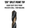 135 degree split point tip to prevent walking