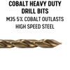 Cobalt heavy duty drill bits. M35% cobalt outlasts high speed steel