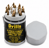 15 Piece Stepped Point Cobalt Drill Bit Set, 1/16"-1/2" by 1/32", Shatter-Resistant Case