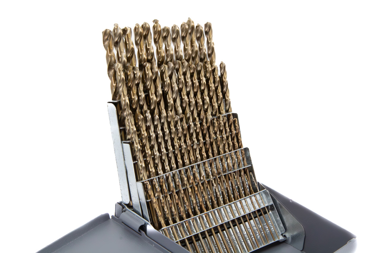 1-#60 60 Piece Cobalt Jobber Length Drill Bit Set, Qualtech