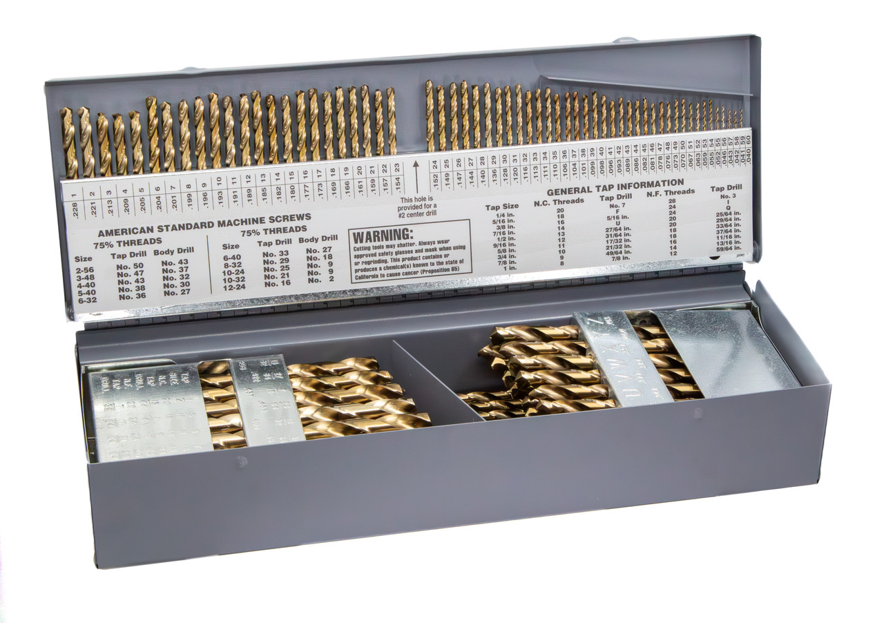 1-60, A-Z & 1/16-1/2x64ths 115 Piece Cobalt Drill Bit Set