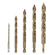 5 Piece Stepped Point Cobalt Drill Bit Set - Quick Change 1/4 Hex Shank for Stainless & Hardened Steel (1/8, 3/16, 1/4, 5/16, 3/8)