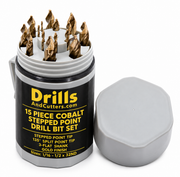 15 Piece Stepped Point Cobalt Drill Bit Set, 1/16"-1/2" by 1/32", Shatter-Resistant Case