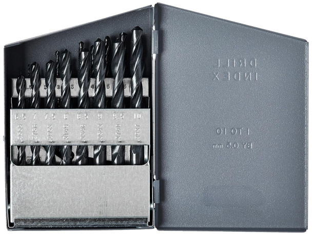 1.00mm- 10.00mm x .5mm 19 Piece HSS Jobber Length Drill Bit Set, Qualtech