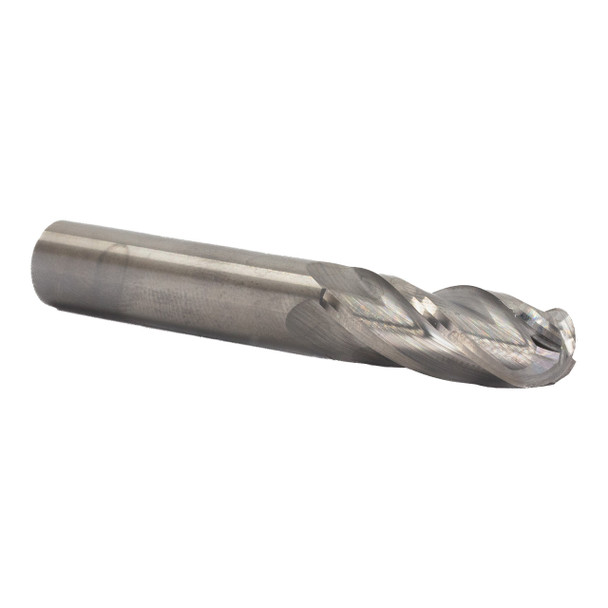 5/64 4 Flute Carbide Uncoated (Bright) 3/8 Flute Length 1-1/2 Overall Length 1/8 Shank Single End Ball End Mill, Drill America