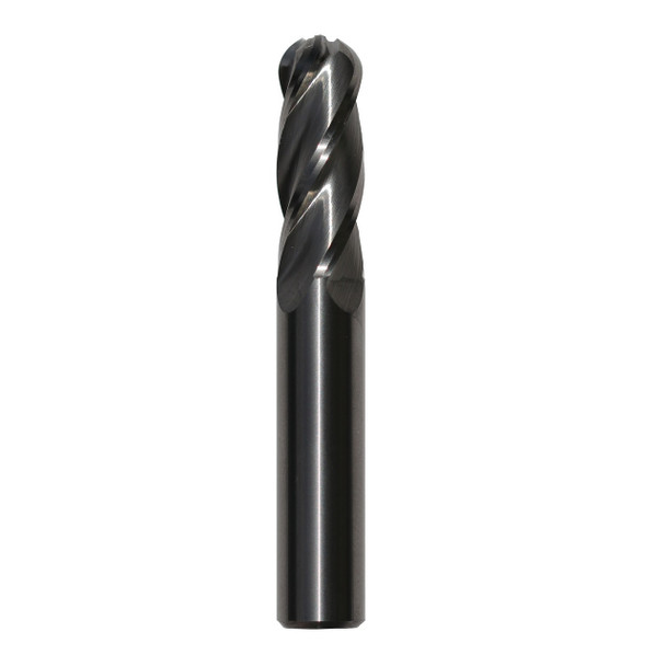 9/16 4 Flute Carbide Uncoated (Bright) 2-1/4 Flute Length 5 Overall Length 9/16 Shank Single End Ball End Mill, Drill America