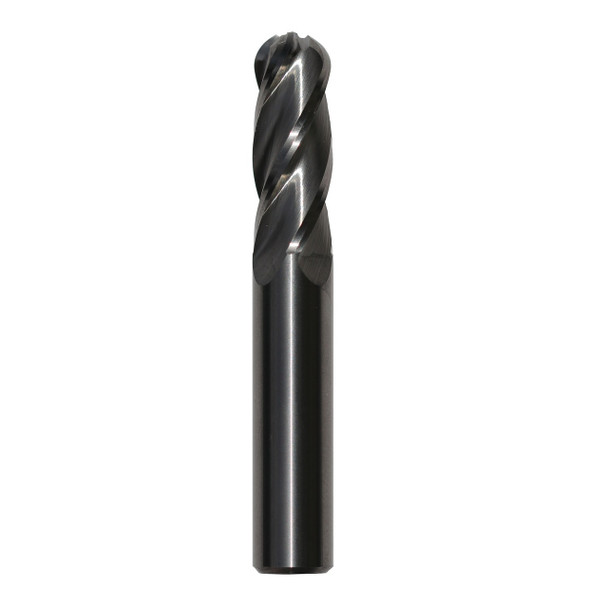 13/64 4 Flute Carbide TIN 5/8 Flute Length 2-1/2 Overall Length 1/4 Shank Single End Ball End Mill, Drill America