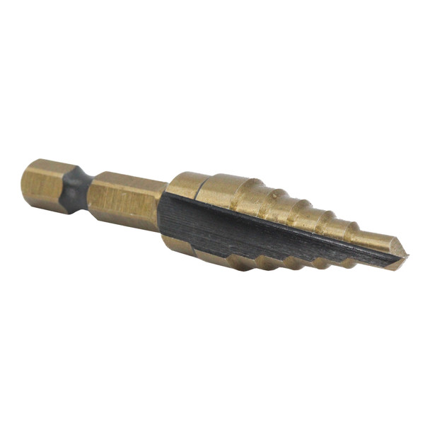 #2 HSS Black & Gold Quick Change Hex Shank Step Drill Bit, (3/16 - 1/2 by 1/16)