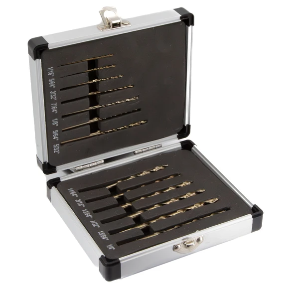 13 Piece Stepped Point Cobalt Drill Bit Set for Stainless Steel, 1/161/4 by 1/64, Aluminum Case