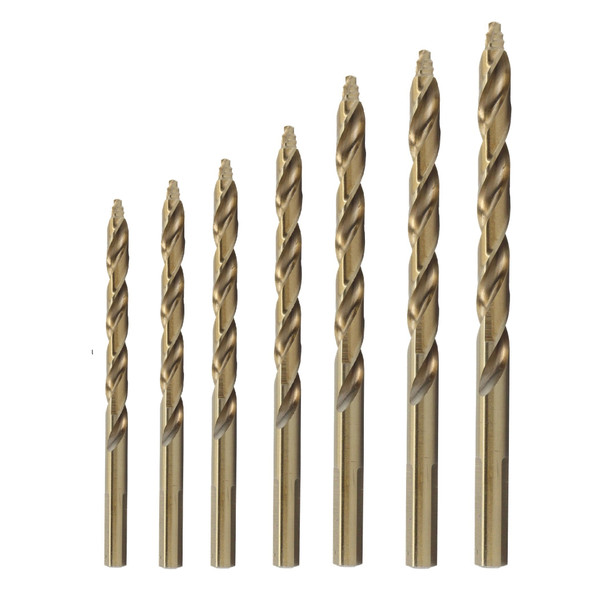 7 Piece Metric Stepped Point Cobalt Drill Bit Set for Stainless Steel, 3mm – 10mm, Pouch Case