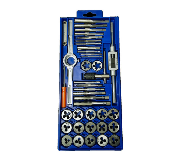 40 Piece Carbon Steel Tap and Die Set with Round Dies (#4-40 -1/2, 1/8 NPT) Liquidation Sale