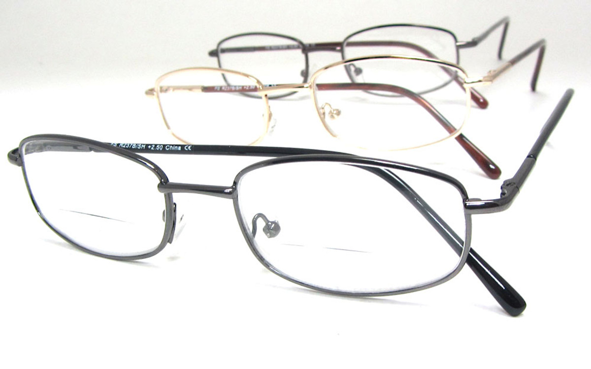 Half-eye bifocal reading glasses with metal frame and spring hinge