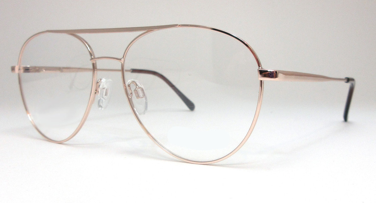 high end aviator readers in gold with nice, rounded arc on bottom of frame