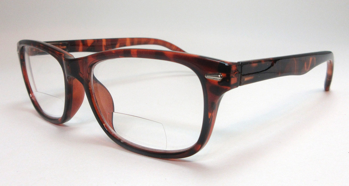 attractive, simple rectangle inner bifocal plastic reading glasses in a rich tortoise brown