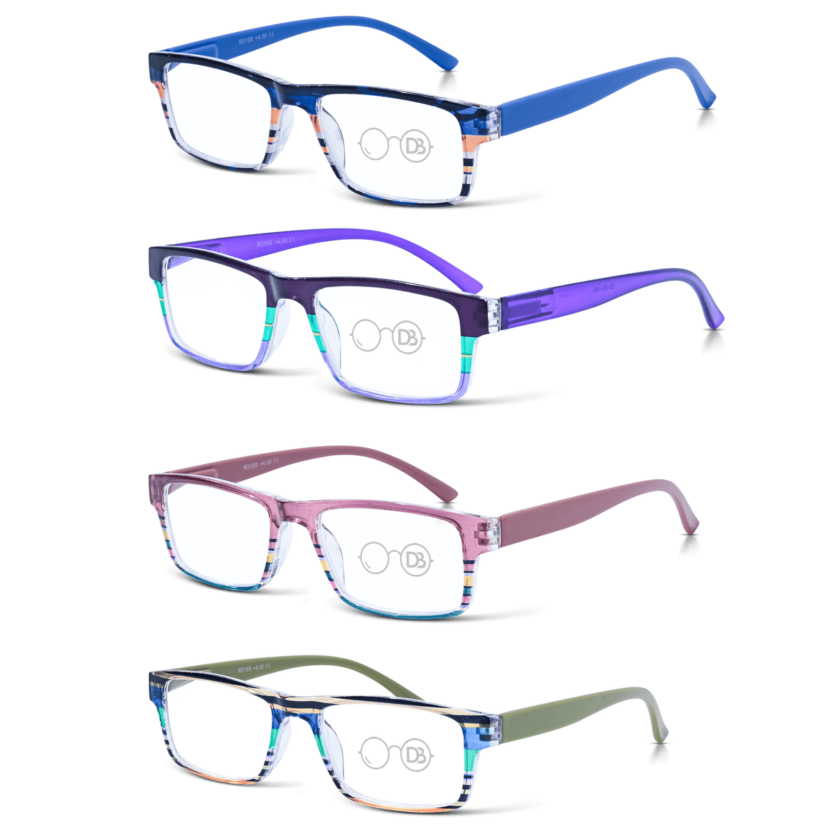 High Power Multi-Color Rectangle Reading Glasses- Nautical