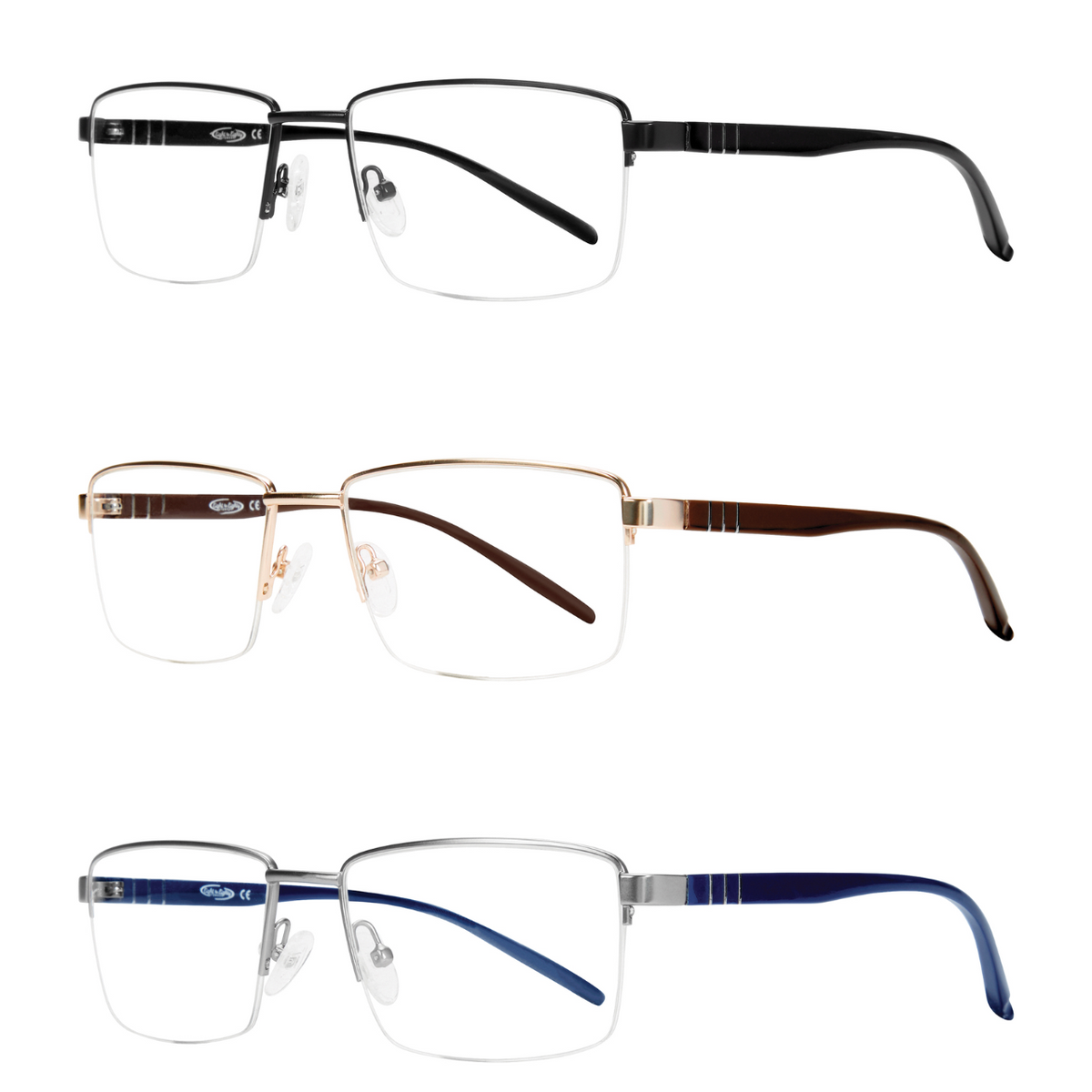 Metal Semi- Rimless Rectangle Glasses - Walter