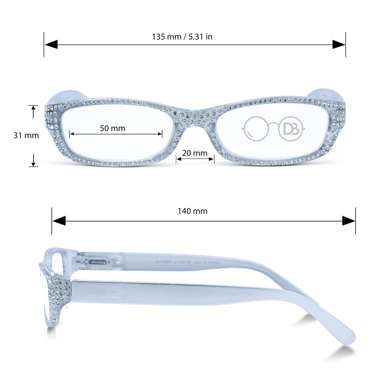 Blue Swarovski Crystal Enhanced Readers Reading Glasses BRAND NEW Stunning!! Woodbridge Reading Glasses - Reader - Fully Magnified - Teal  main image 3
