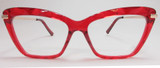 red cat eye reading glasses, plastic with metal arm