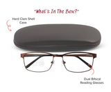 Discipline - Extra-Wide Rectangle Dual-Strength Bifocal Reading Glasses with Stainless-Steel Frame