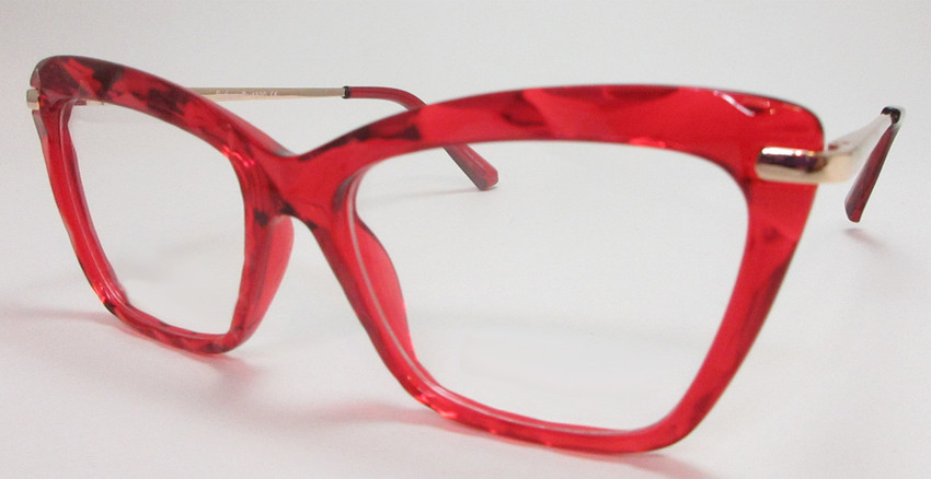 Red cat eye glasses with scallop texture in tr90 plastic, thin metal temples and high end lenses