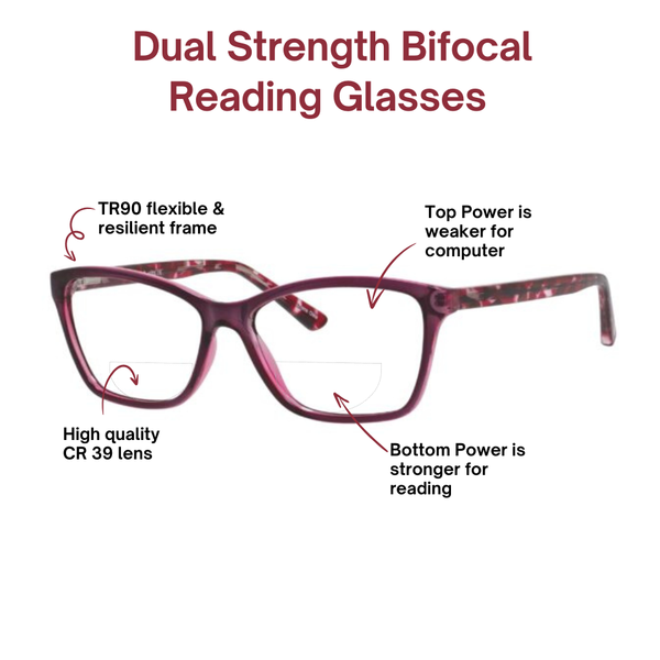 Fourth Street - Elegant Rectangle Dual-Strength Bifocal Reading Glasses