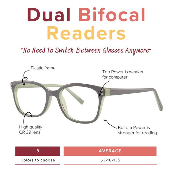 Advice – Rectangle Dual-Strength Bifocal Reading Glasses
