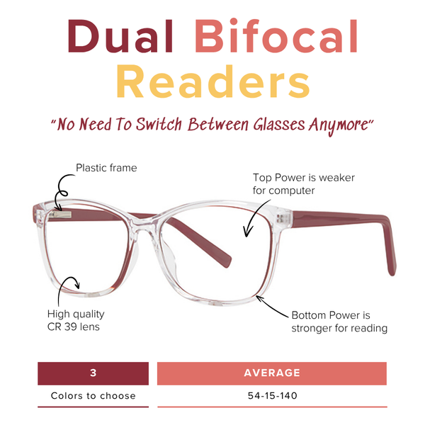 Lauren – Modern Rectangle Dual-Strength Bifocal Reading Glasses