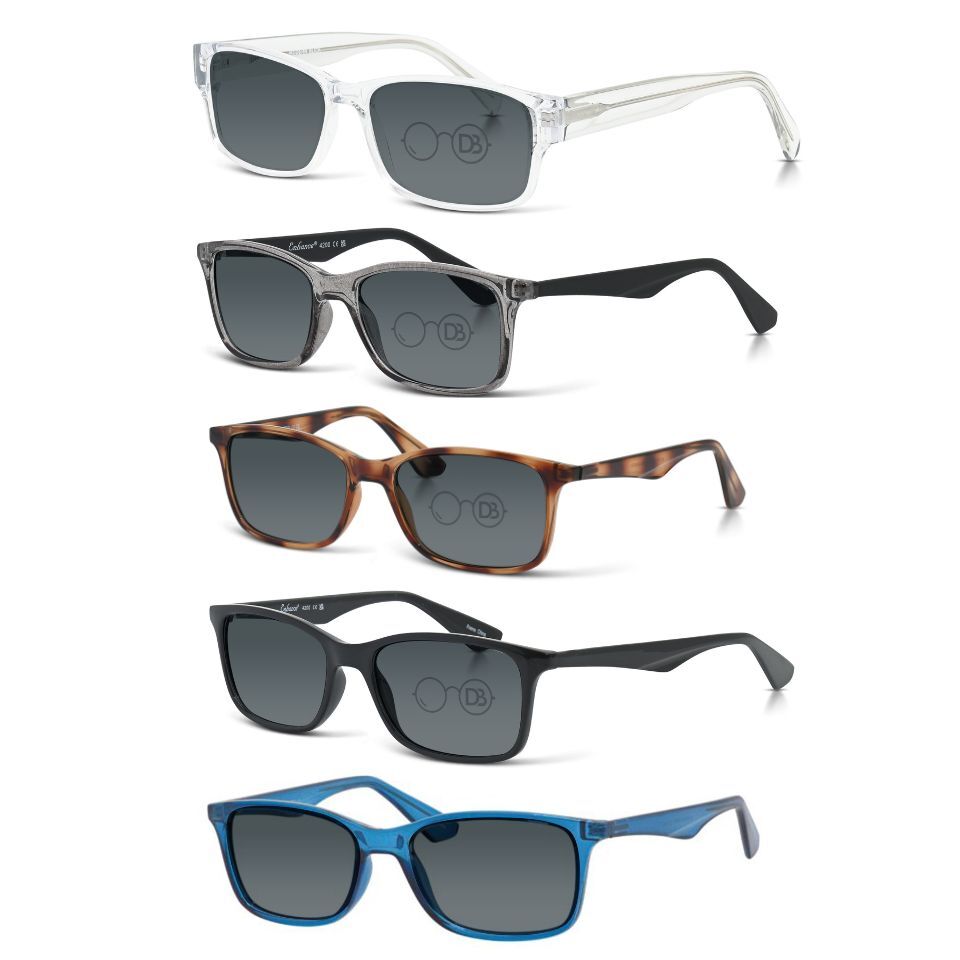 Unisex model wearing Photochromic Accord round reading glasses, lenses darkening outdoors