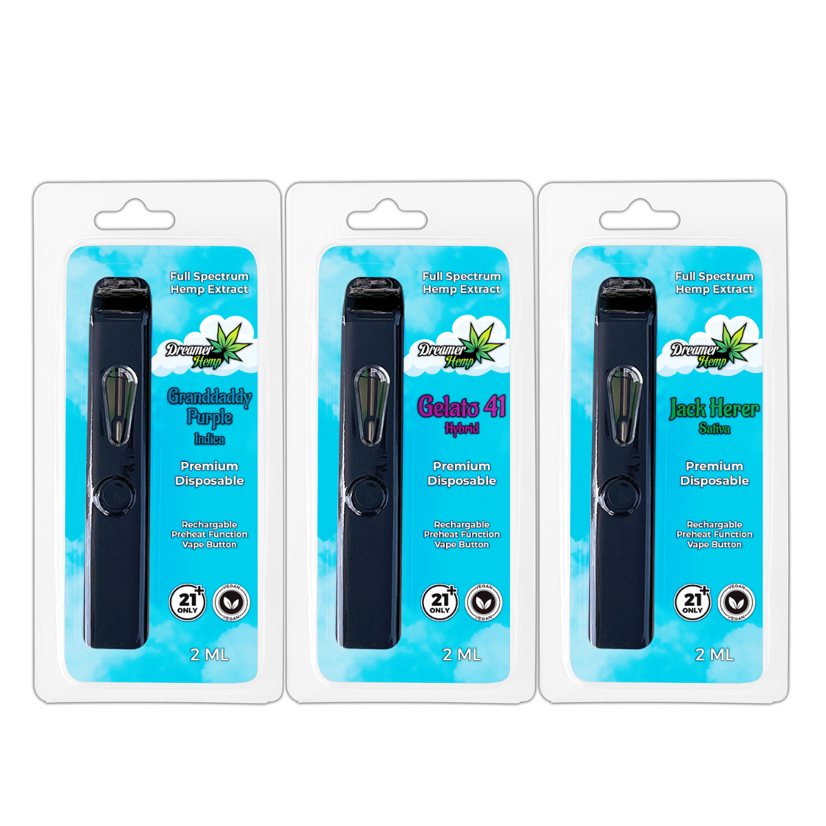 Dreamer Hemp™ Full Spectrum Premium Disposable Vape Bundle, 2g (3-Pack)