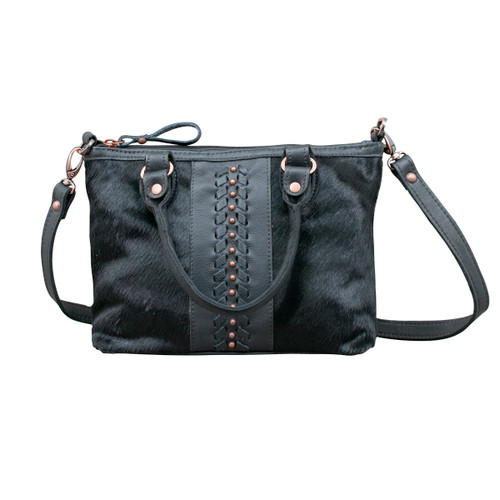 American West Small Cow Town Zip-Top Conceal Carry Satchel - Black Hair On