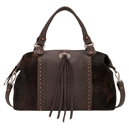 American West Large Cow Town Zip-Top Conceal Carry Satchel - Chocolate / Brindle Hair