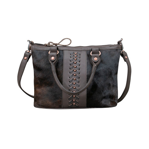 American West Small Cow Town Zip-Top Conceal Carry Satchel - Chocolate / Brindle Hair 
