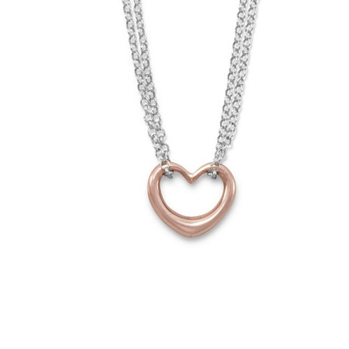 Sterling Silver Italian Two Tone Double Strand Open Heart Necklace
