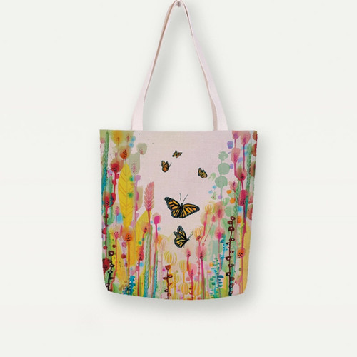 Watercolor Butterfly Canvas Tote Bag, Handbag, Sustainable