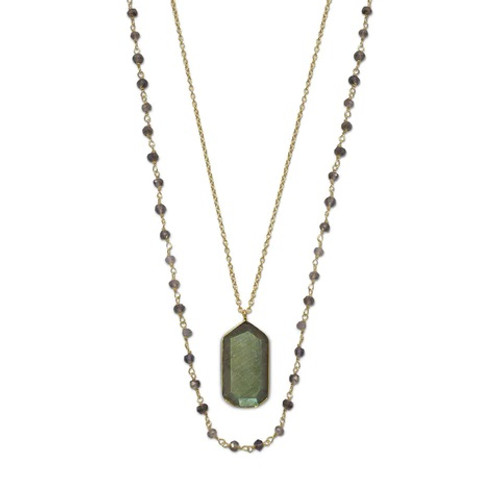 Double Strand Lolite and Labradorite Necklace in 14 Karat Gold Plated